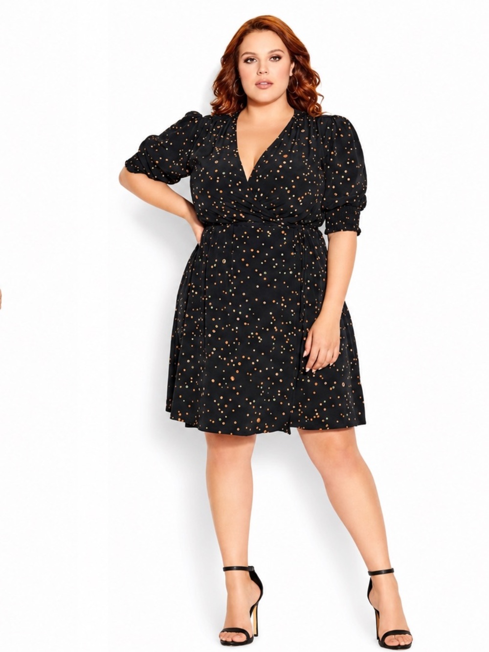 City Chic Prism Puzzle Dot Print Faux Wrap Dress Sz 18 Whimsygoth Dark Fairy